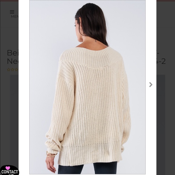 Cable Knit V-Neck Long Sleeve Oversized Sweater - Picture 2 of 3
